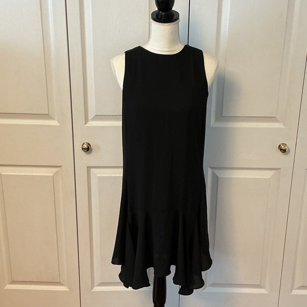 Sleeveless Black Flounce-Hem Mini Dress